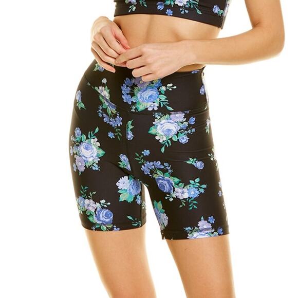 WeWoreWhat Black Blue White Floral Compression High Waisted Bike Shorts Size XS - Picture 2 of 10